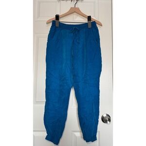 Johnny Was Olga Jogger Pants Vegan Silk Blue Elastic Waist Womens Pockets S